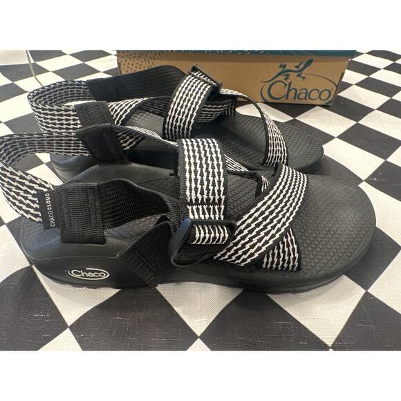 Chaco Mega Z Cloud Prong Black White Stripe Wide Strap Sandals Women’s Size 8M - Picture 3 of 5